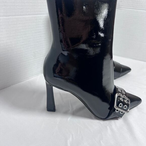 Fashion Nova Gutter Black Leather Ankle Boots Women’s 6 Pointed Toe Buckle - Picture 3 of 7